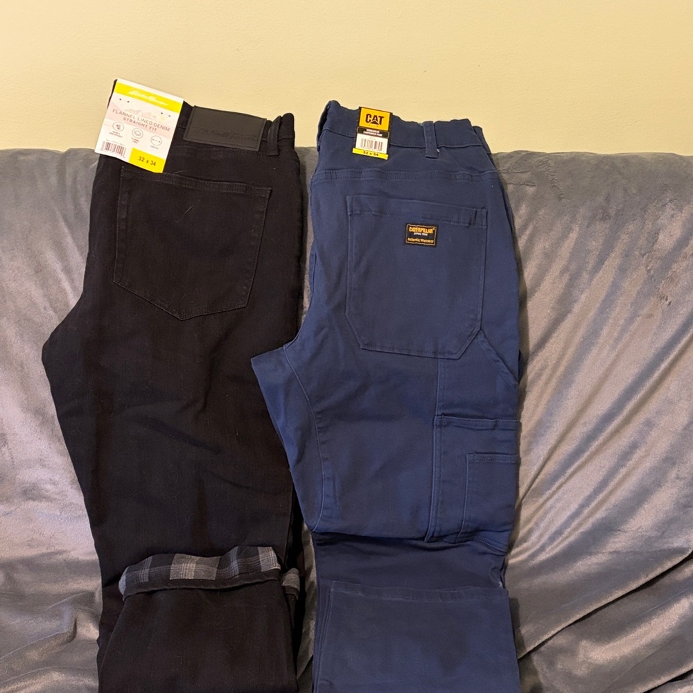 Eddie Bauer Blue Cargo Pants - Workwear Utility Trousers, Cat carpentry pants